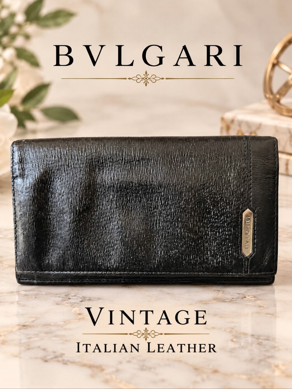 Vintage BVLGARI w COA Men’s Black Leather Continental Wallet – Made in Italy